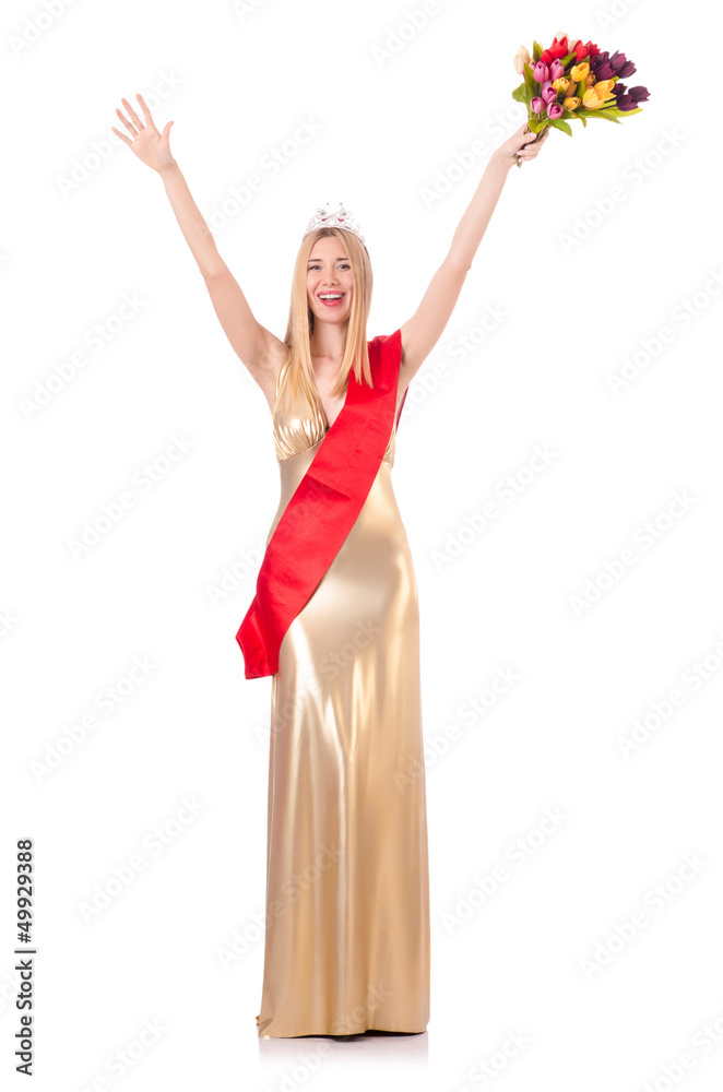 Beauty queen at contest isolated on white Beauty queen at contest isolated on white