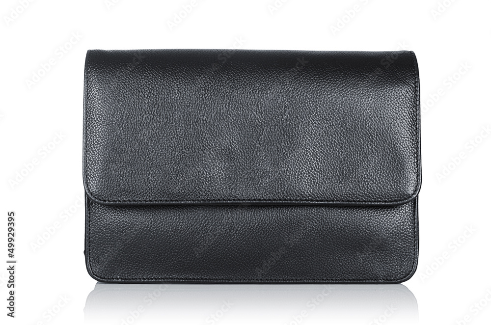 Fototapeta premium Black leather briefcase isolated on the white