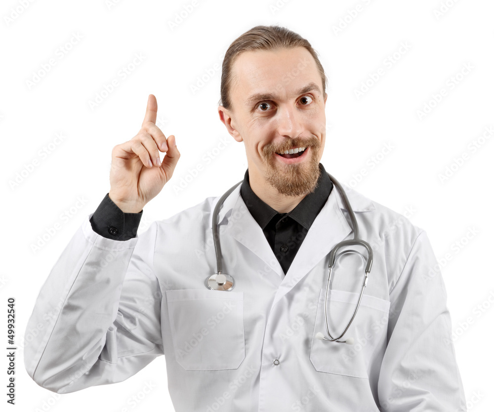 doctor smiling and pointing his finger