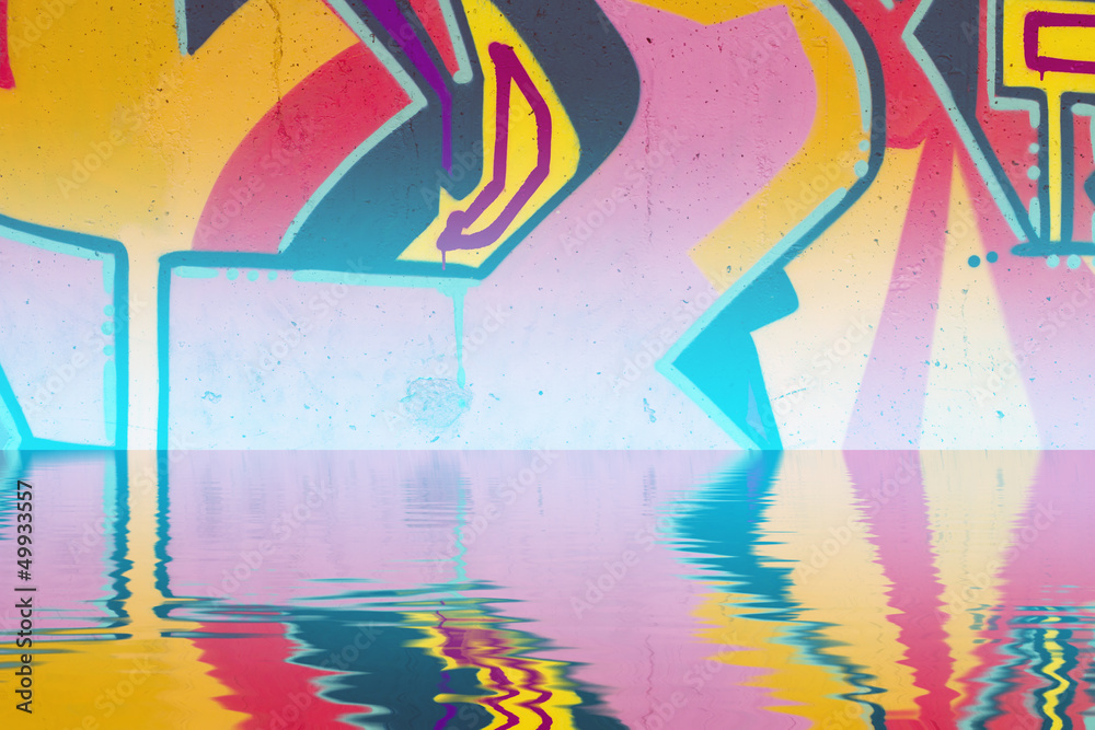 Abstract colorful graffiti reflection in the water