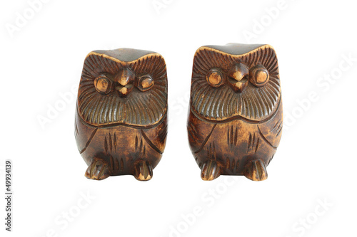 Owl wood carved isolate on white background (Clipping path)