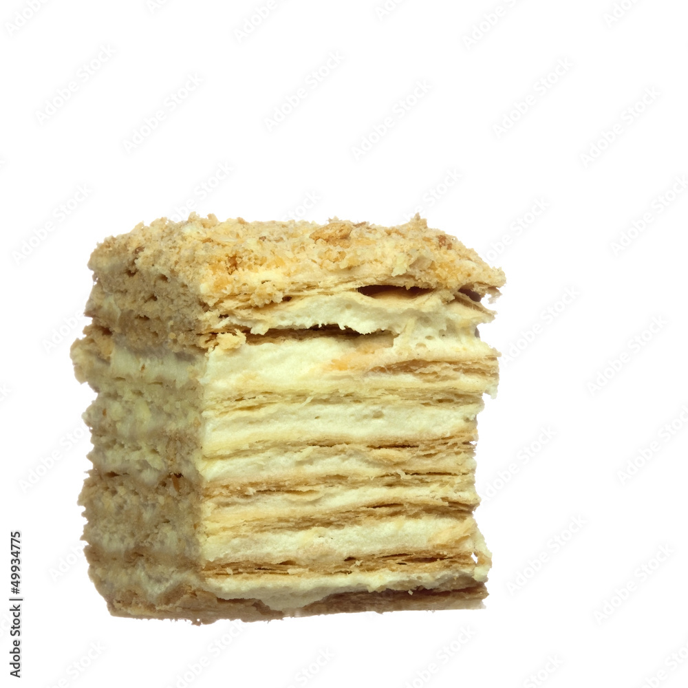 Slice of layer cake with custard