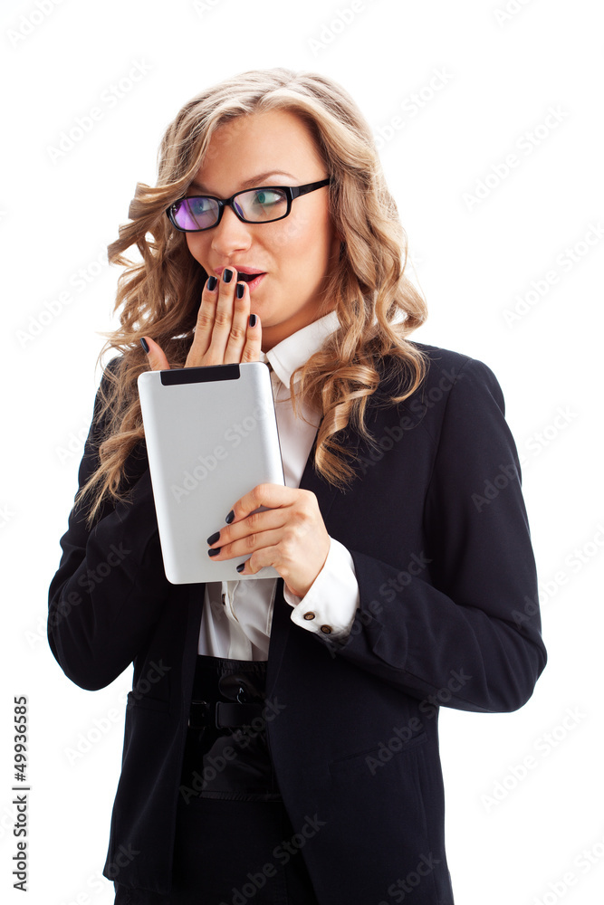 businesswoman wondering with tablet pc businesswoman wondering with tablet pc