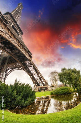 Beautiful sunset colors of Eiffel Tower with its magnificence -