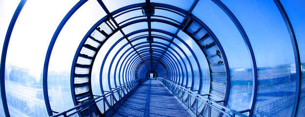 Fotobehang Tunnel Blauwe interieur tunnel met perspectief  © Astroid