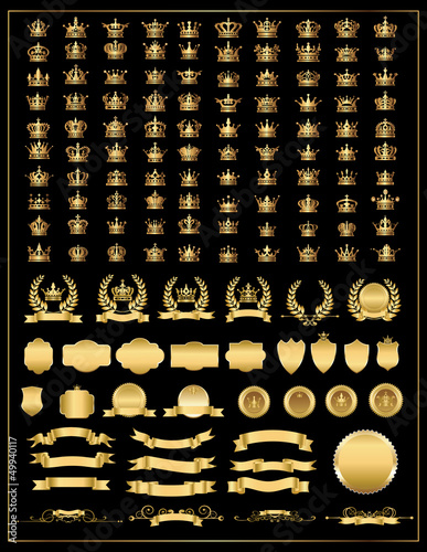 crown, vector collection, vector gold banner, ribbon