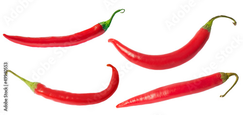 set of red hot chilli papers isolated on white