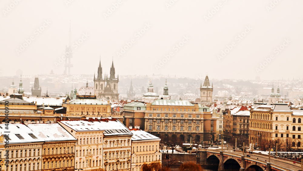 Fototapeta premium Panorama of Prague with its landmarks
