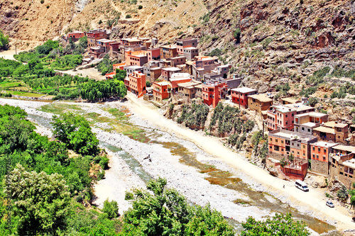 Beautiful view of mountains, river and a village (Atlas mountain