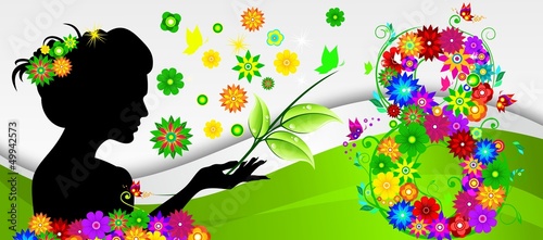 Girl on spring background with flowers