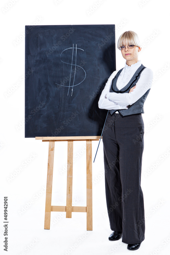 Business woman with chalk board Business woman with chalk board