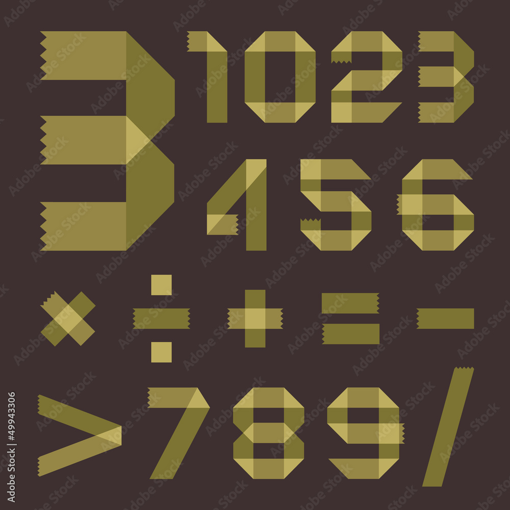 Font from greenish scotch tape - Arabic numerals Font from greenish scotch tape - Arabic numerals