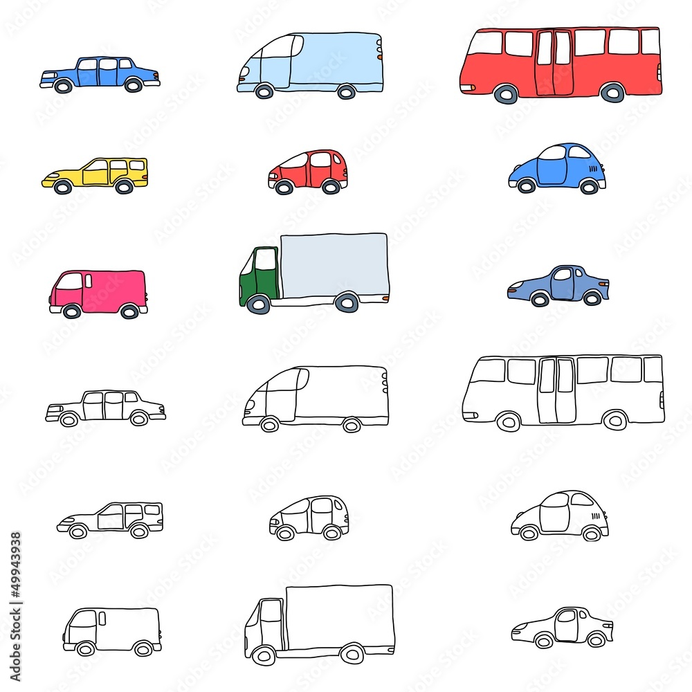 Transportation cartoon icon set - vehicles collection