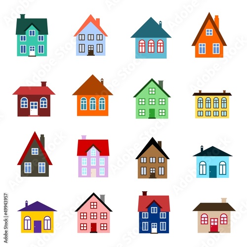 Cartoon house icon set - home collection