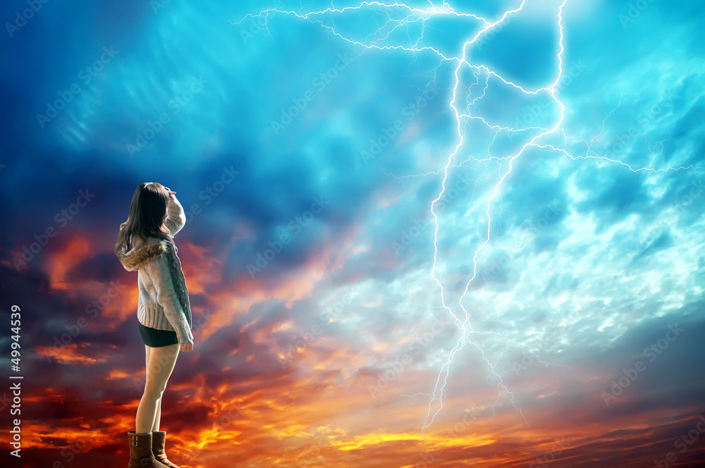 girl looking at the lightning