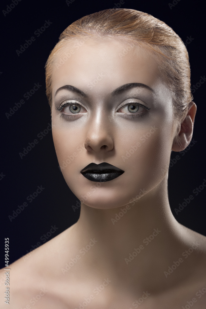 blonde girl with dark lipstick looks in to the lens blonde girl with dark lipstick looks in to the lens