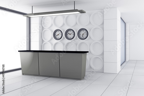 the office lobby with a reception desk