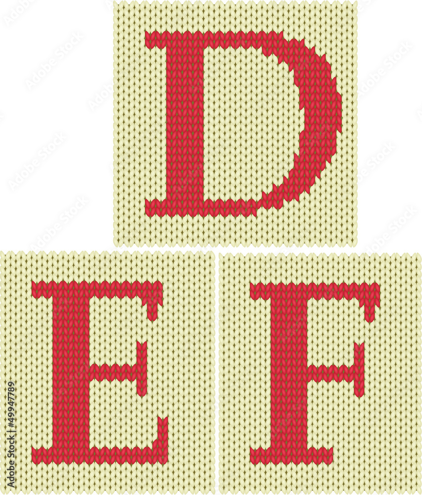 Set of knitted silhouette figures letters Set of knitted silhouette figures letters