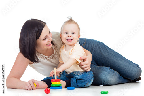 baby boy and mother playing...