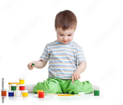 painting child boy over whi...