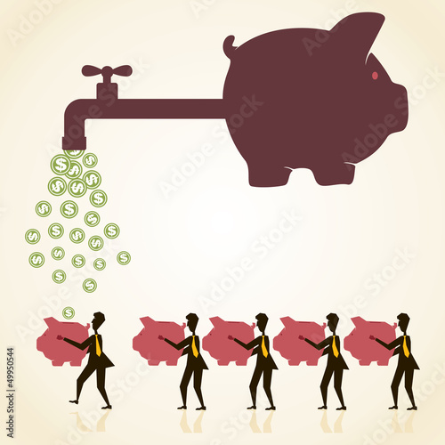 piggy bank  with tap to distribute money  customer