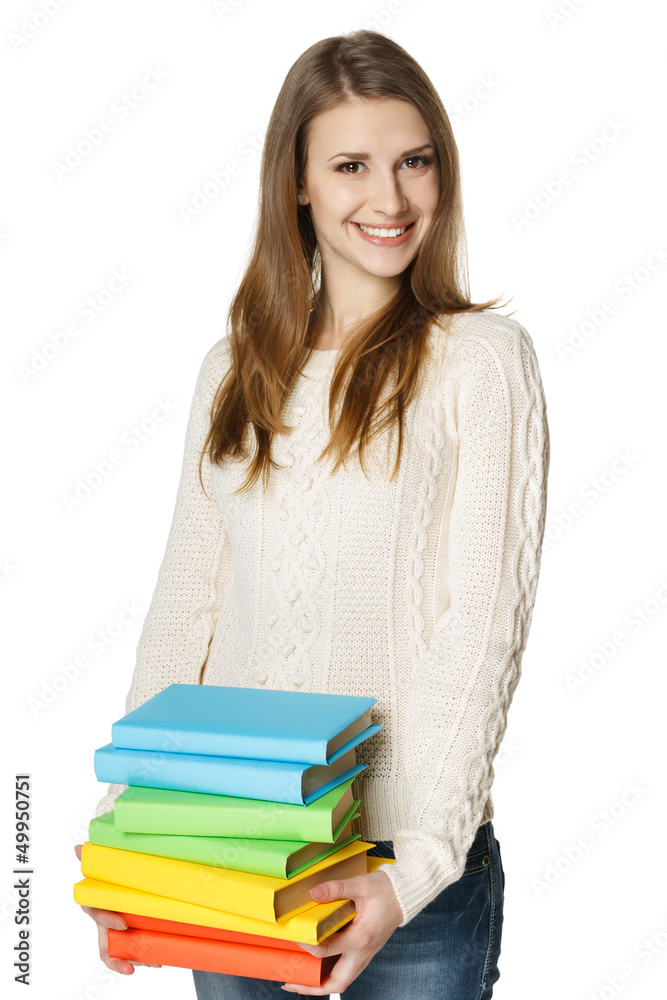 Young happy beautiful woman holding books Young happy beautiful woman holding books