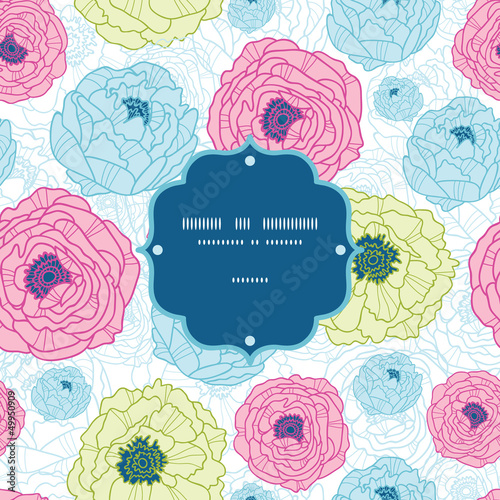 Vector floral line art frame seamless pattern with hand drawn