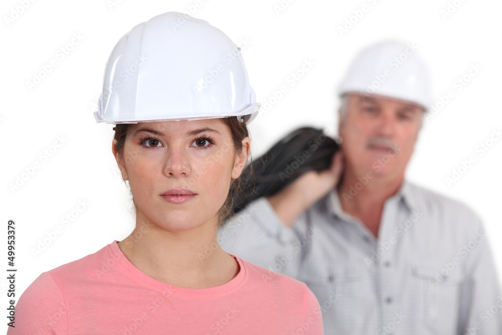 Builder with young female student Builder with young female student
