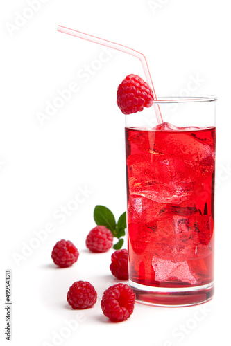 raspberry Cocktail with ice and berry, isolated on white backgro