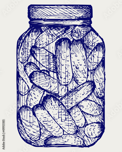 Preserved cucumbers in a jar. Doodle style. Vector EPS 8