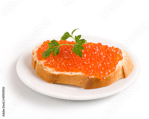 bread with red caviar