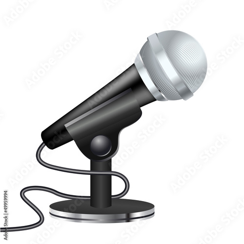 black microphone on support with wire