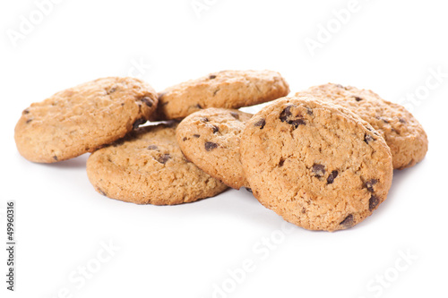 Chocolate chip cookies isolated on white background.