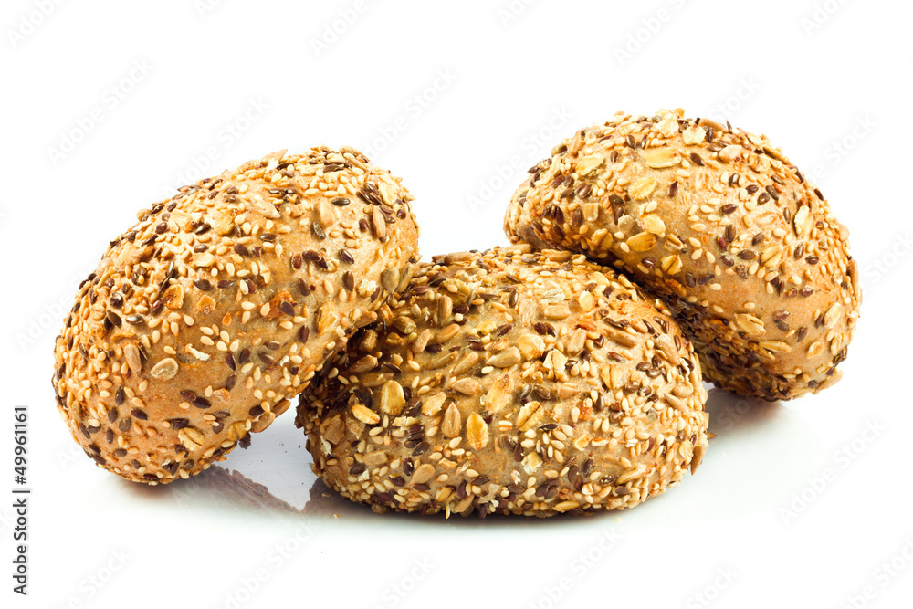 round wholemeal bread. resh buns with different seeds. round wholemeal bread. resh buns with different seeds.
