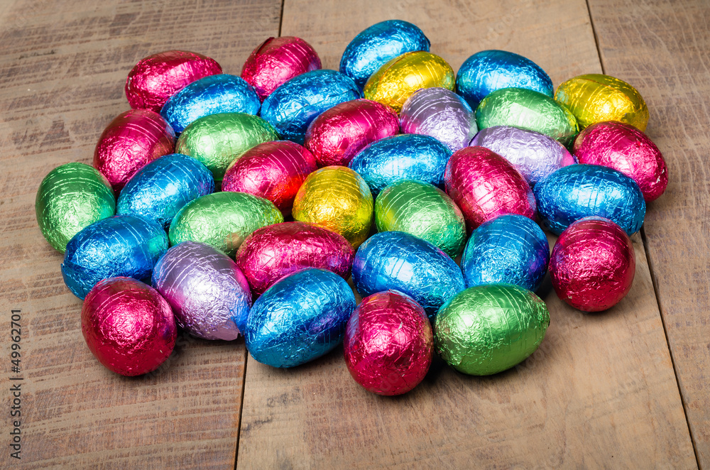 Foil wrapped chocolate Easter eggs Foil wrapped chocolate Easter eggs