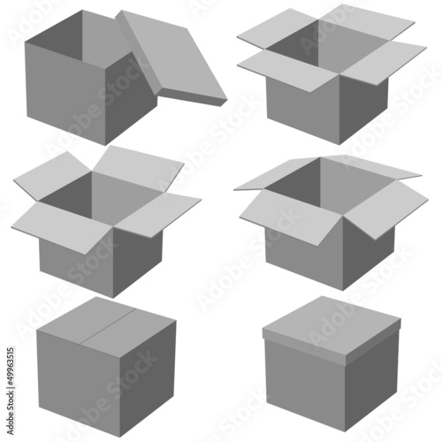 Six boxes, isolated on white background. Vector illustration.