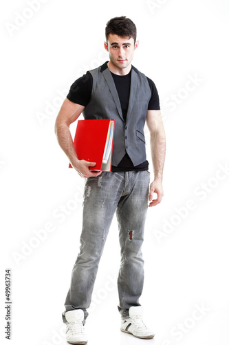 Portrait of young, successful, happy male student Isolated