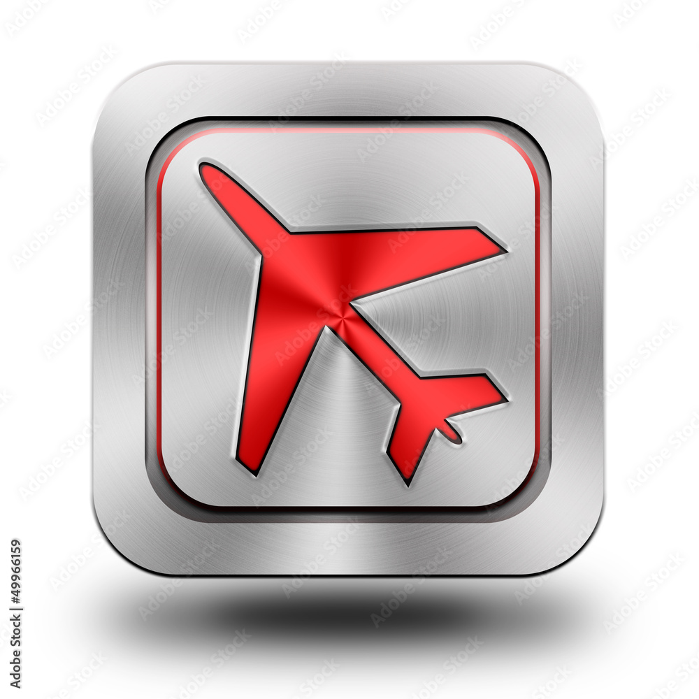 Airplain aluminum glossy icon, button - obrazy, fototapety, plakaty 