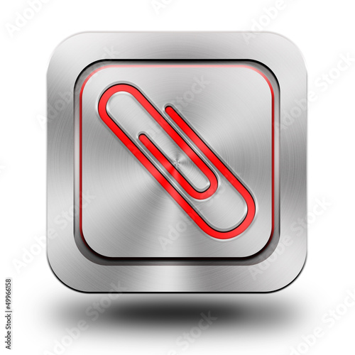 Paper clip aluminum glossy icon, button