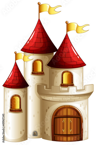 A castle with yellow banners