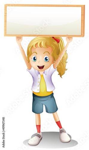 A girl carrying an empty signboard