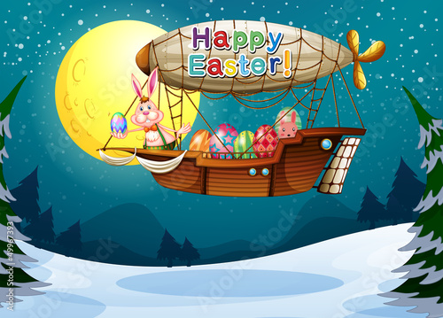 An aircraft with a bunny and eggs for Easter