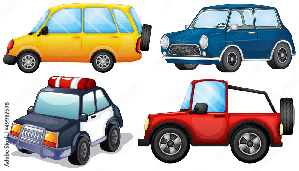 Different kinds and colors of cars