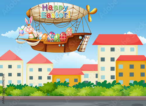 A happy easter greeting with a bunny inside the aircraft