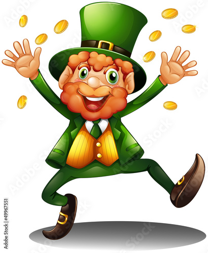 An old man throwing coins for St. Patrick's Day