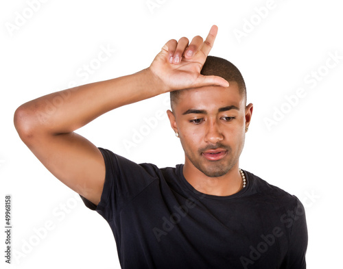black man looser gesture