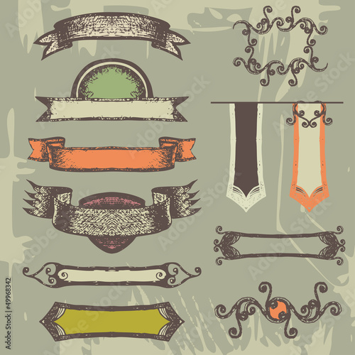 Set of vintage ribbons and labels.