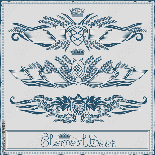 beer label with ribbon crown grain hop element