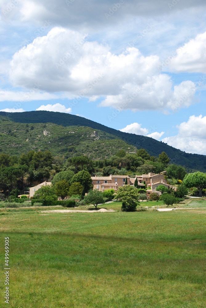 Stone houses in countryside, Lourmarin village, Provence, France