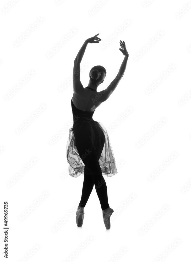 Black and white trace of a young and beautiful ballet dancer